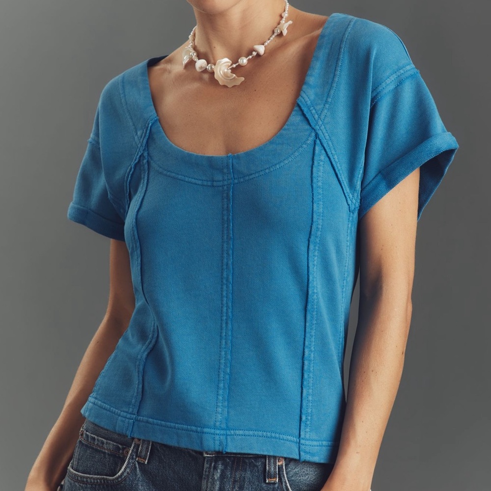 Anthropologie Pilcro Short Sleeve Seamed Sweatshirt